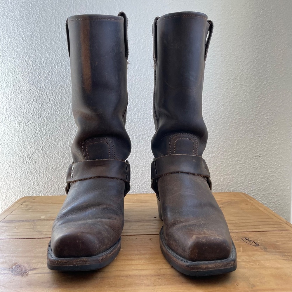 FRYE Women's  Size 7.5 Harness 12R Boot Brown Pull On Biker Moto 77300 Mid Calf - Picture 2 of 16